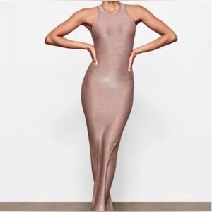 SKIMS metallic Sheath Maxi Dress Halter Neckline